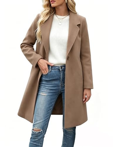 Bankeng Women's Elegant Wool Blend Coat Mid-Length Slim Fit Notched Lapel Warm Winter Coats(Z-Camel,XL) | Amazon (US)