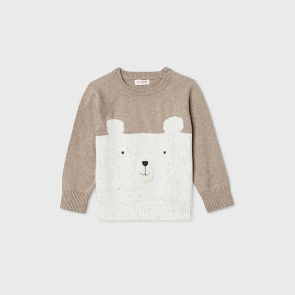 Toddler Boys' Crew Neck Jacquard Jersey Sleeve Pullover Sweater - Cat & Jack™ Brown | Target