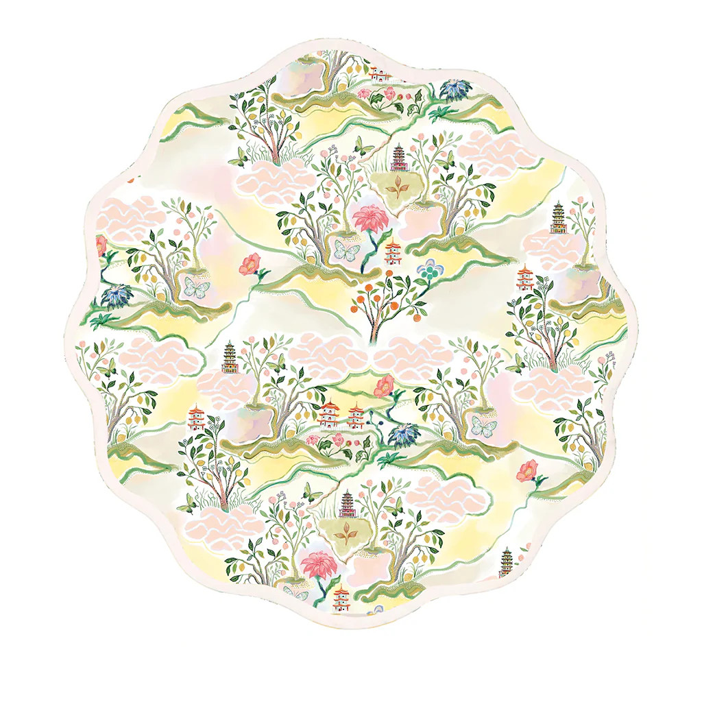 Pagoda Scalloped Placemat, Pink | Blue Print