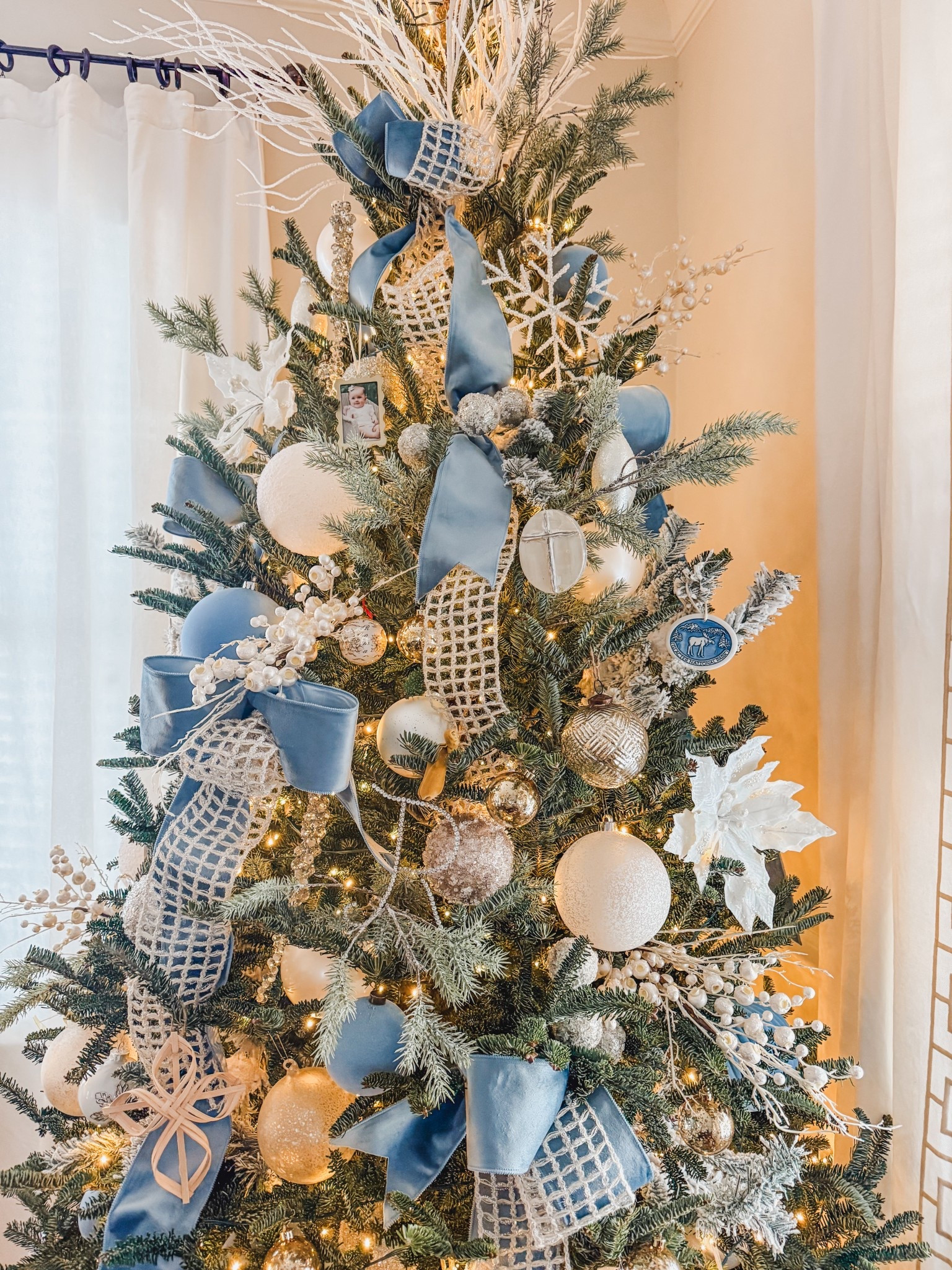 Want to get the perfect French blue colored tree.  Star with a white and silver/gold base and add these three products I have linked.  The colors match perfect! Don’t let the product images scare you- the colors are the perfect blue and match in person 🤍 

#LTKHome #LTKSeasonal #LTKHoliday