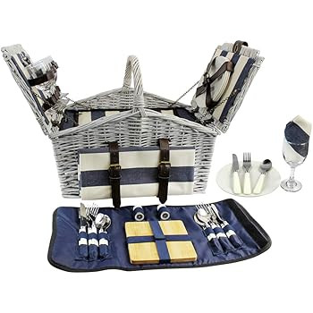 HappyPicnic 'Huntsman' Willow Picnic Hamper for 4 Persons with 'Built-in' Insulated Cooler, Wicke... | Amazon (US)