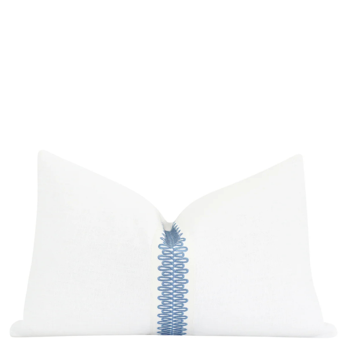 White Linen Pillow with Blue Loop Trim | Modern Coastal Accent Pillow | Land of Pillows