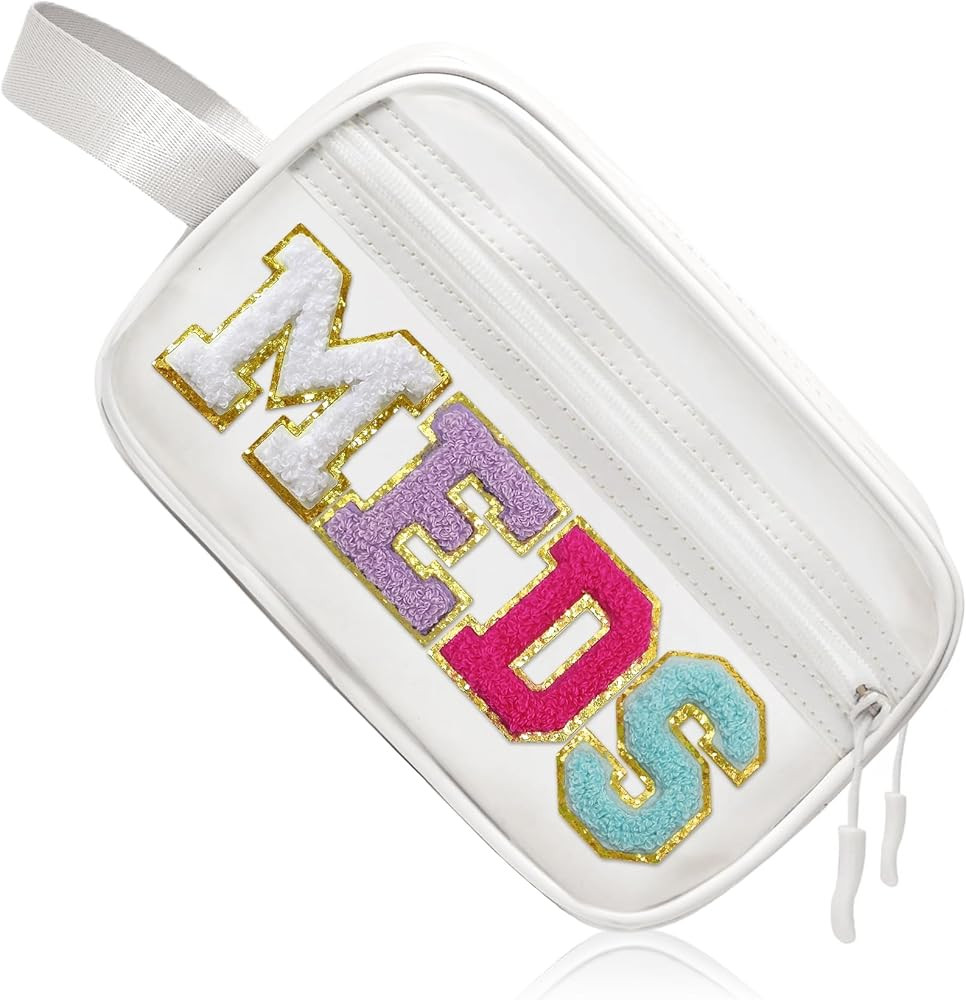 COSHAYSOO Clear MEDS Bag Medicine Zipper Pouch with Preppy Chenille Letter Patch, Small Medicatio... | Amazon (US)