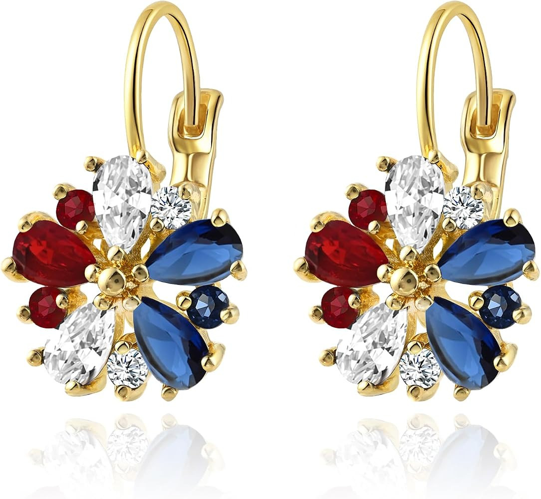 Vintage 14K Gold Plated Flower Birthstone Earrings - Hypoallergenic Leverback Floral Earrings, Tr... | Amazon (US)