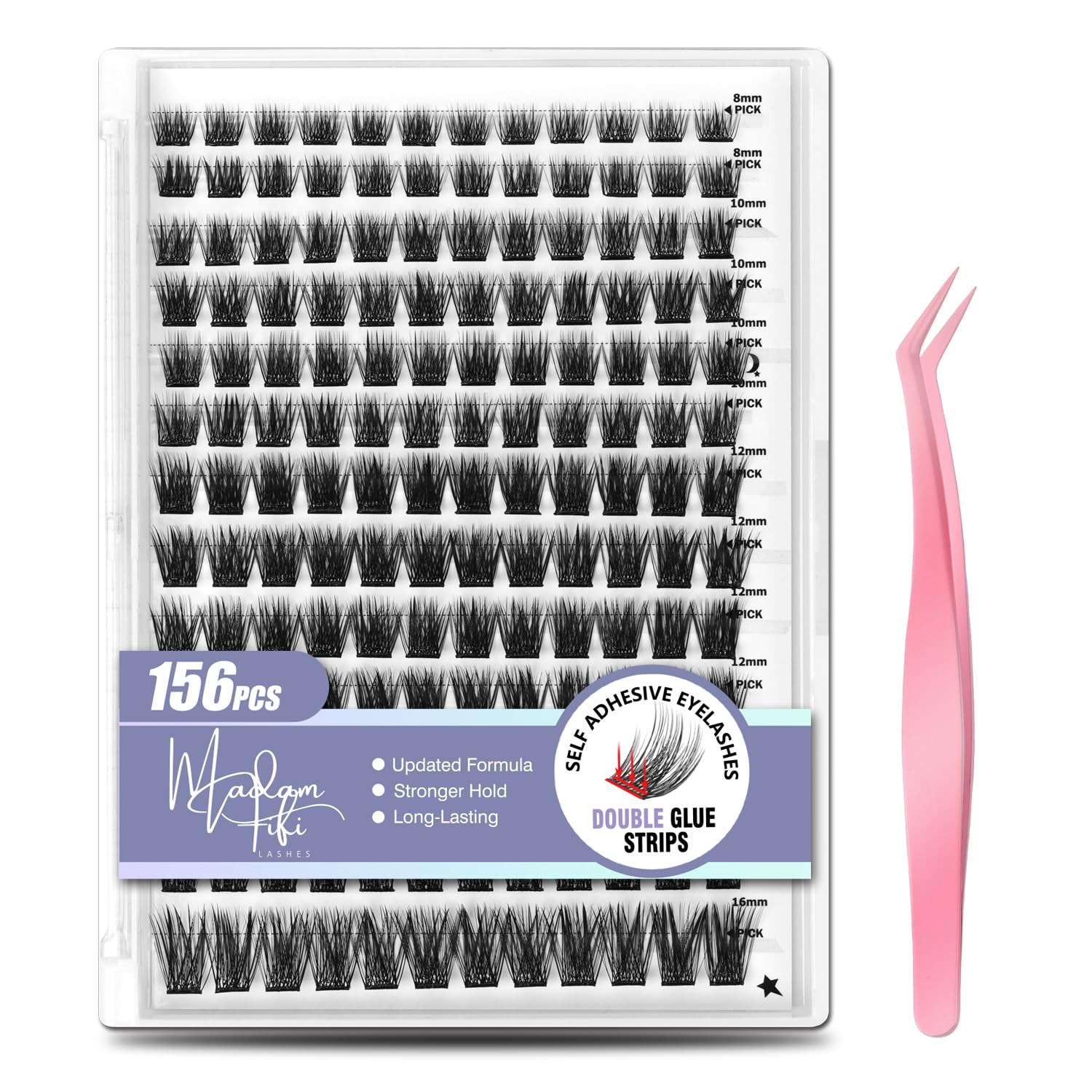 Self Adhesive Eyelashes, 156 PCS Self-Adhesive Lash Clusters – No Glue Needed, Dual-Row Sticky ... | Amazon (US)