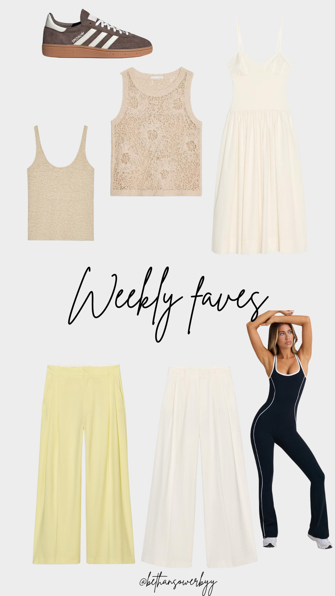 Weekly Favourites, Summer Outfit, Top Picks, Tailored Trousers, Zara, Crochet Top, Adidas Trainers, Active Jumpsuit, Bo & Tee 

 #LTKuk #LTKAroundTheWorld #LTKsummer