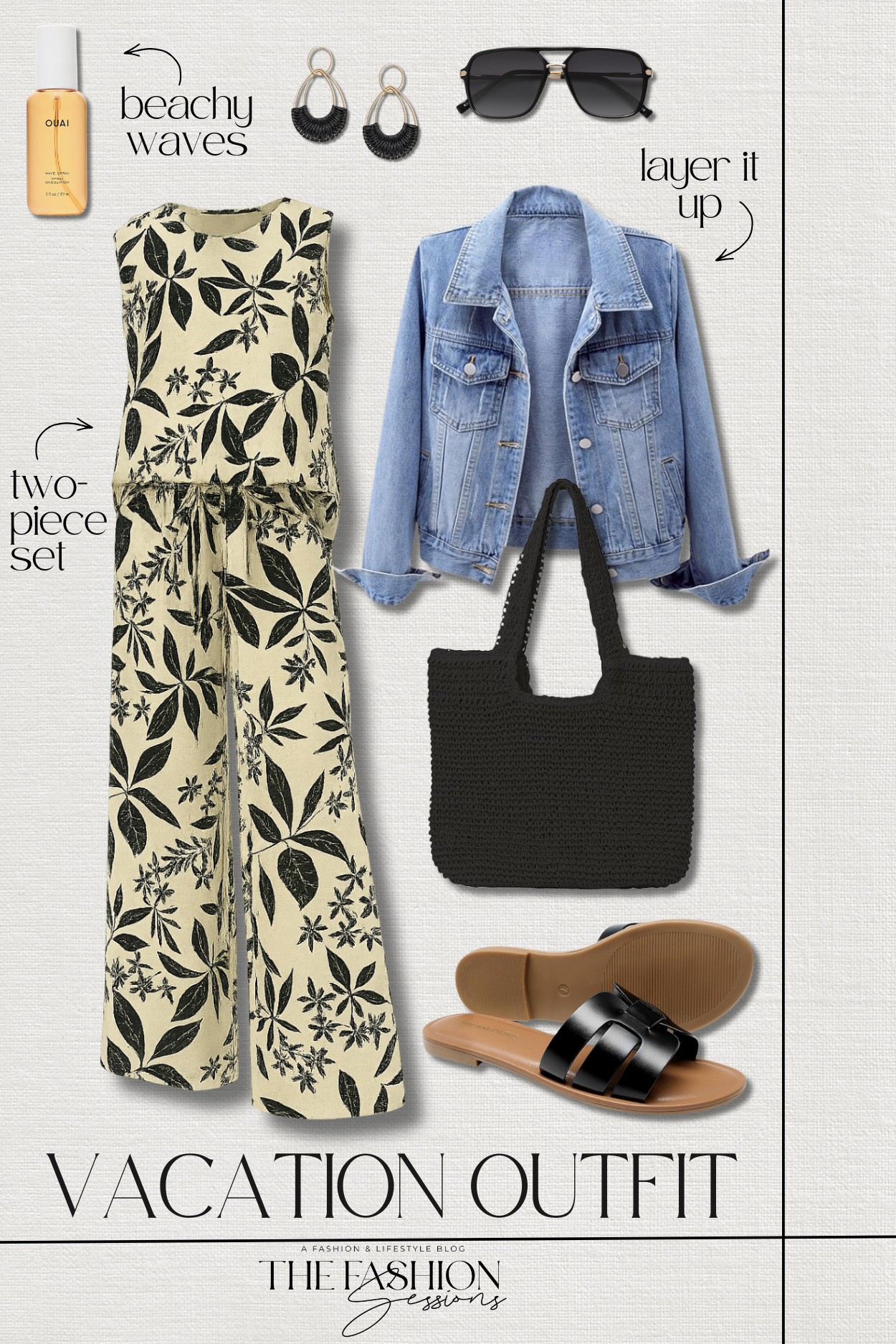 Packing for warm beaches while winter does its thing back home ☀️
Two-piece sets make putting outfits together a breeze - and this set has multiple color options! 
two-piece lounge set | denim jacket | slide sandals | woven beach bag | raffia hoops earrings | oversized aviator sunglasses | ouai wave spray | spring break outfit | beach outfit | vacation outfit 

 

#LTKOver40 #LTKSaleAlert #LTKTravel