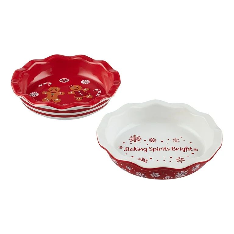 Holiday Time 6.5" Gingerbread & Snowflakes Glazed Stoneware Bake & Serve Mini Pie Dishes 2 Pack, ... | Walmart (US)