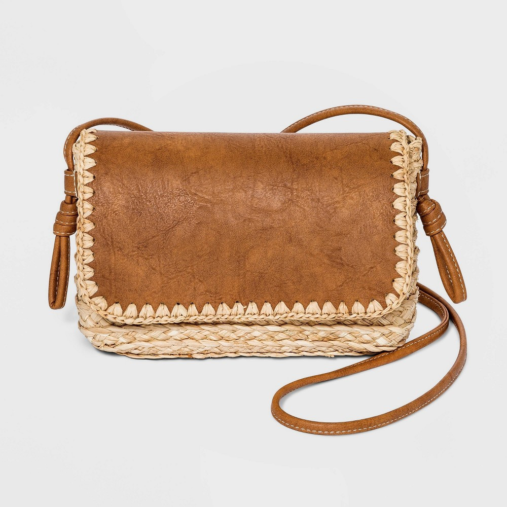 Straw Flap Magnetic Closure Crossbody Bag - Universal Thread Natural, Natural/Brown | Target