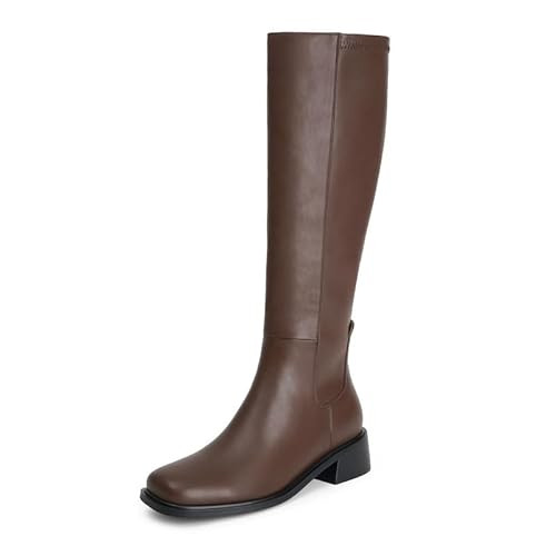Knee High Boots Women Faux Leather Elastic Boots Low Heel Square Toe Side Zipper Fall Long Tall B... | Amazon (US)