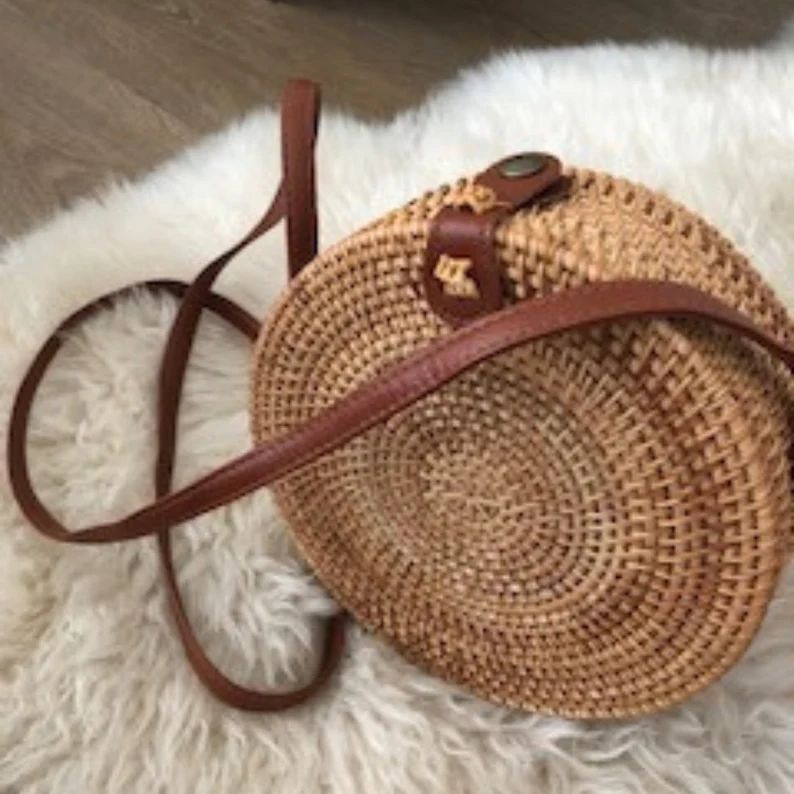 Round Rattan Bag, Straw Bag, Woven Circle Handbag, Handmade Crossbody Shoulder Bag, Bohemian Natu... | Etsy (NL)