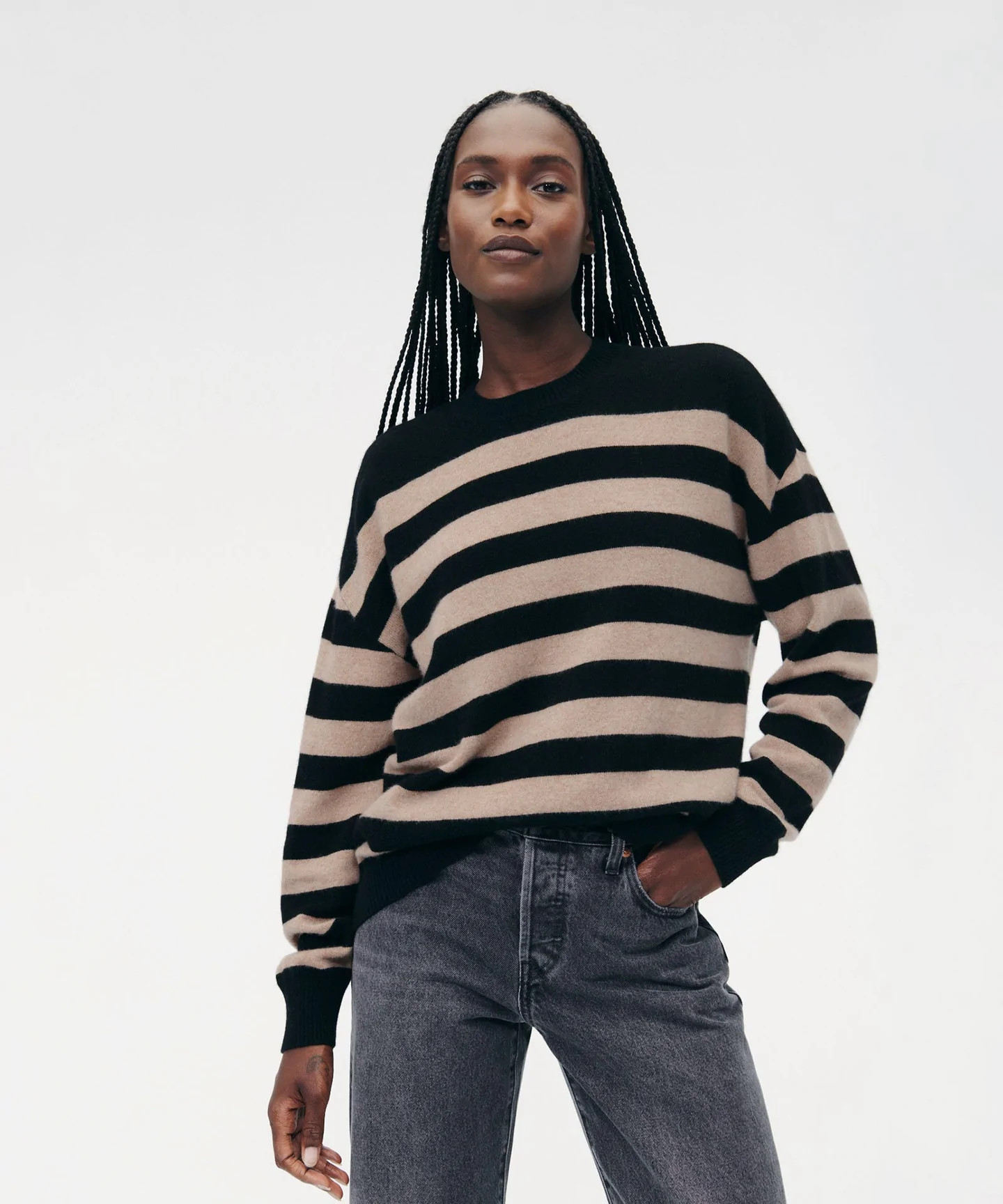 Cashmere Striped Crewneck Sweater | NAADAM