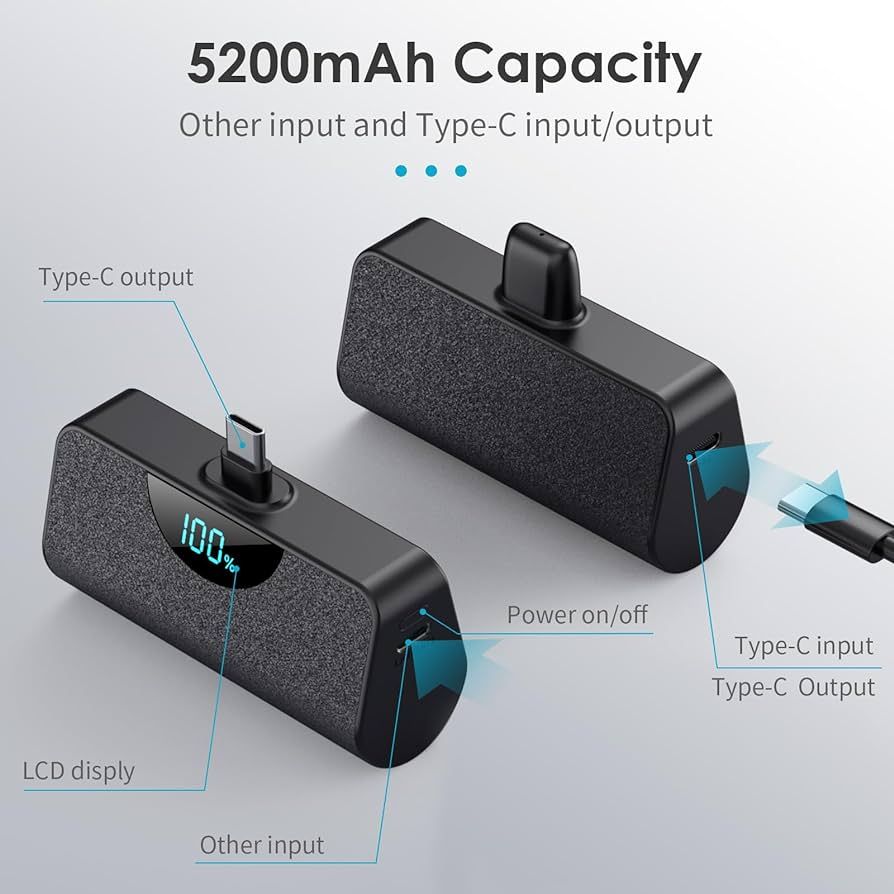 Mini Portable Charger USB-C Power Bank 5200mAh,Ultra Compact LCD Display Battery Pack Backup Char... | Amazon (US)