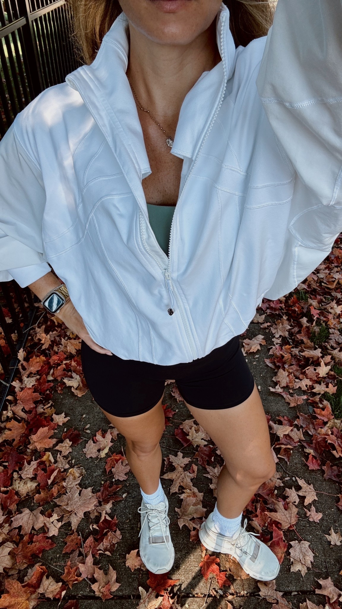 Fall walk fit wearing YPB bike shorts and lululemon zip up 

Use code AFLTK for the bike shorts! 

#LTKFallSale