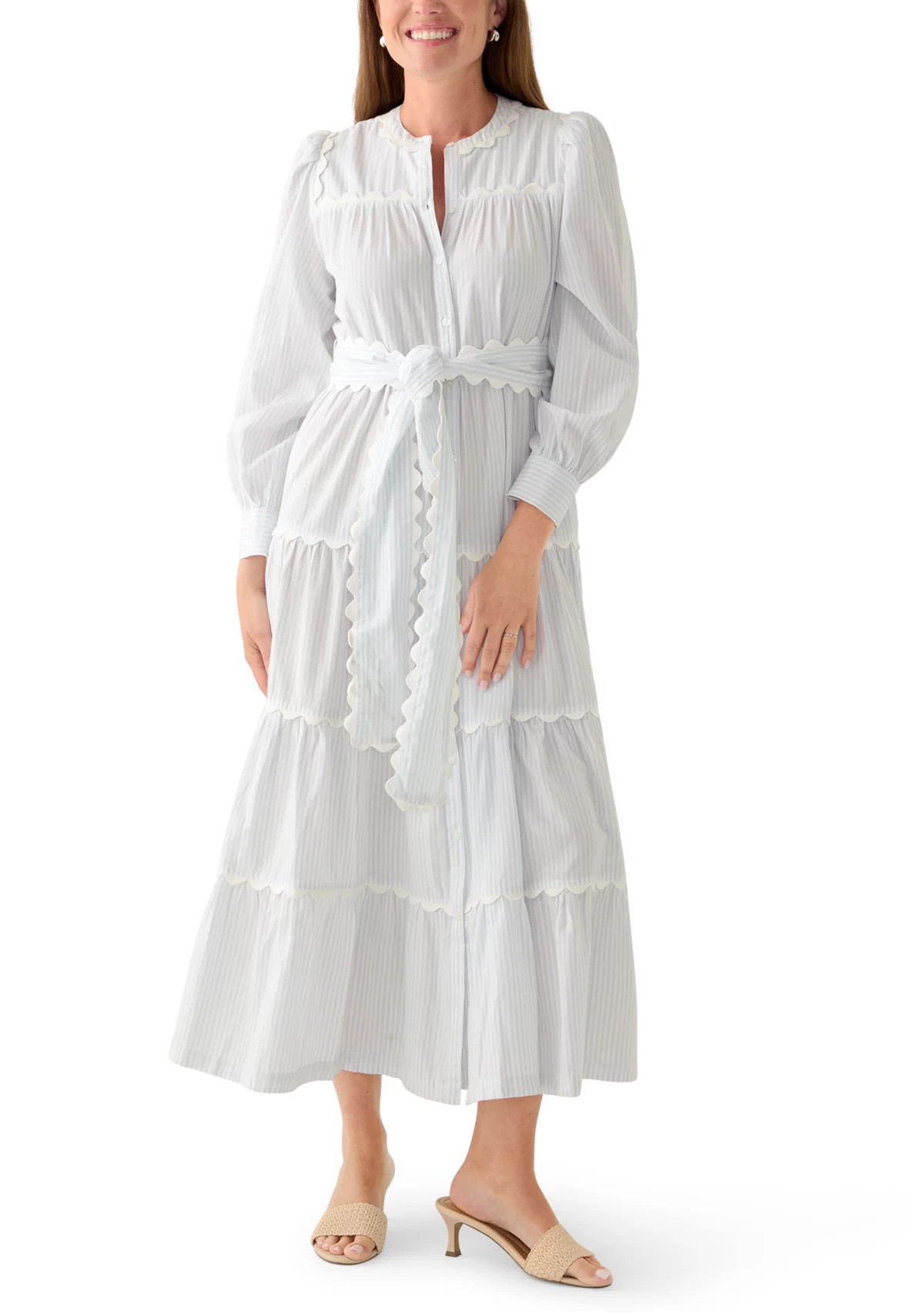 Petite Long Sleeve Scallop Trim Shirt Dress | Belk