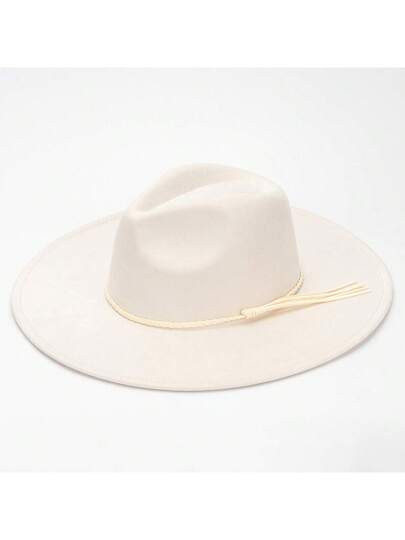 Wide Brim Fedora Hats Suede Western Hat With Belt Solid Color Vintage Panama Hat For Adult | SHEIN