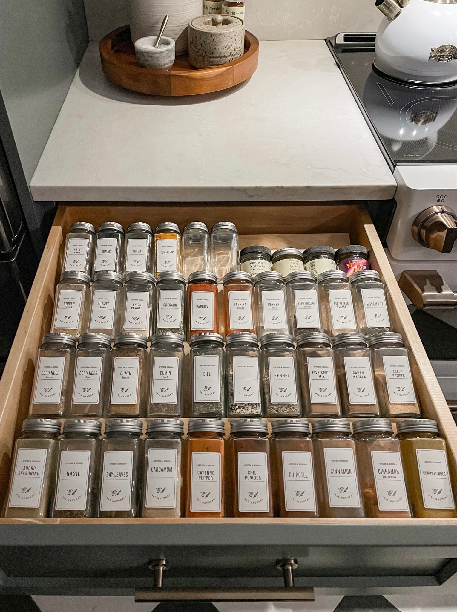 We added a lot of fun upgrades when we renovated our kitchen, but the spice drawer was a surprise favorite because it was such a simple thing to implement

Having everything matching + alphabetized + in reach of the stove makes cooking so much easier

#LTKfindsunder50 #LTKhome #LTKGiftGuide