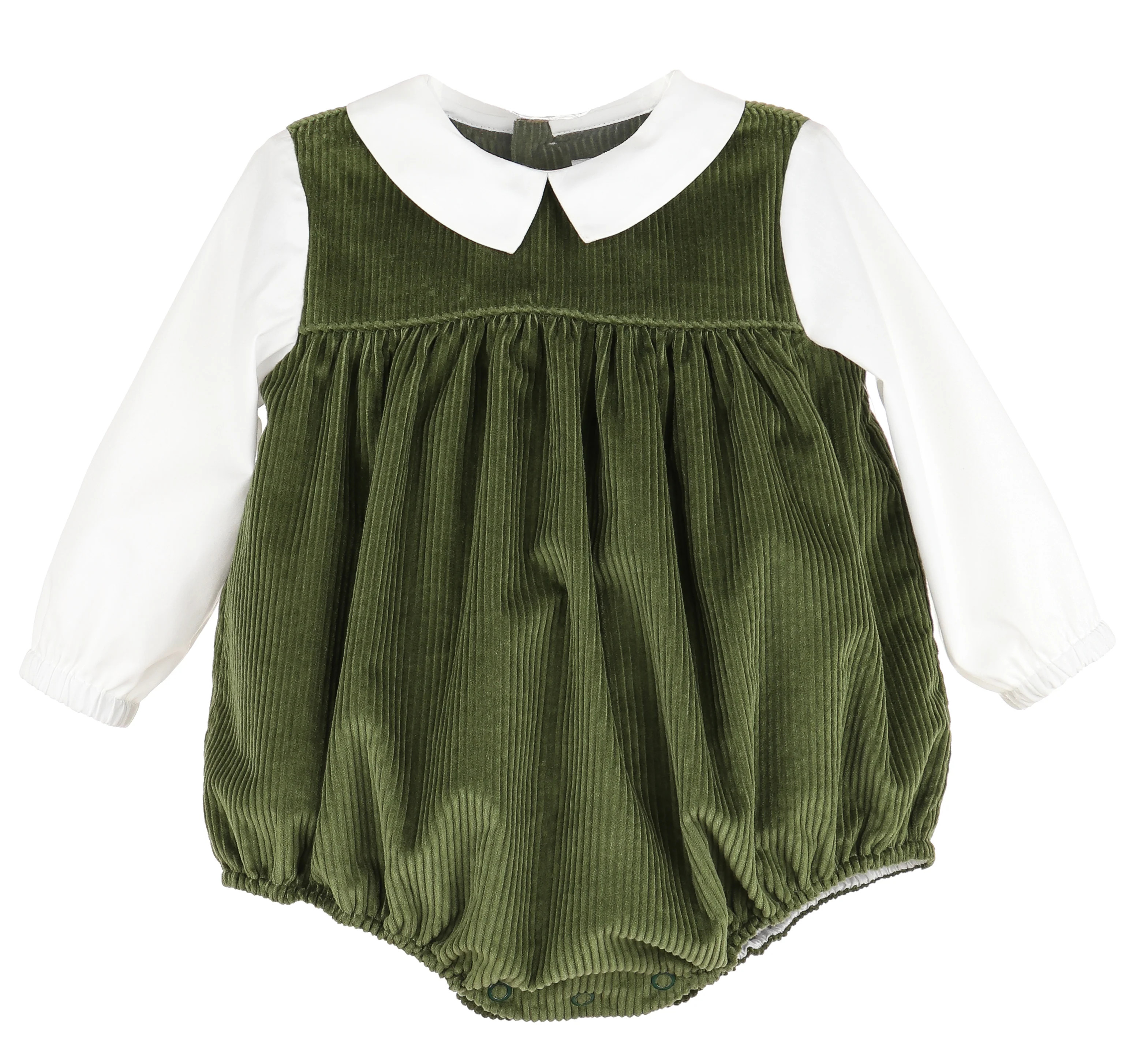 Sophie and Lucas Green Loden Cord Bubble | JoJo Mommy