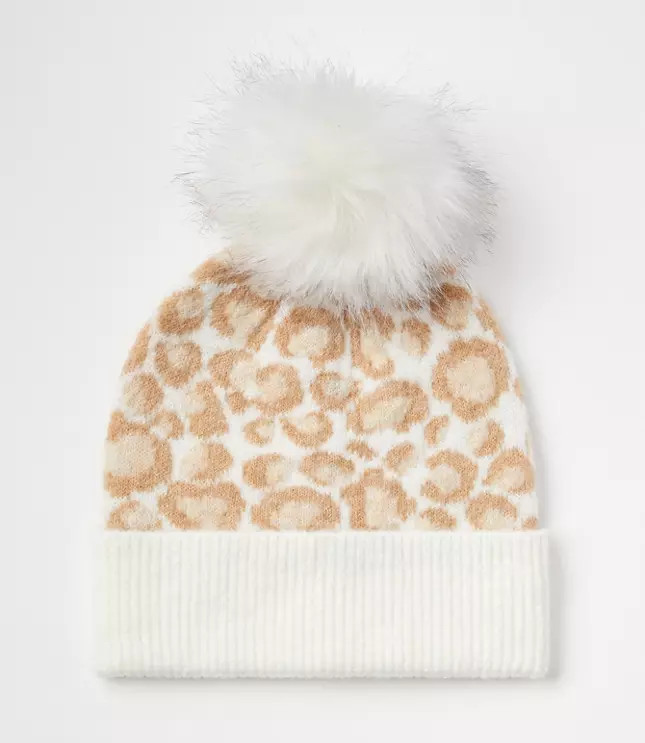Cheetah Print Pom Pom Beanie | LOFT