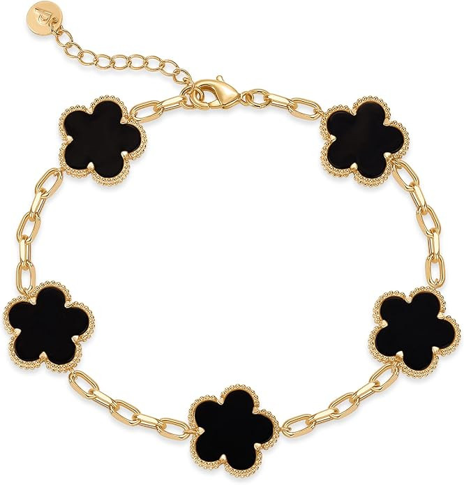 PAVOI Clover Bracelet for Women, 14K Gold Plated Mother of Pearl Charm | Amazon (US)