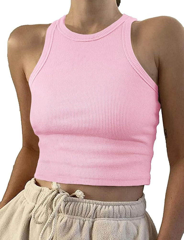 Artfish Women Casual Basic Sleeveless High Neck Rib-Knit Y2k Crop Tank Top | Amazon (US)