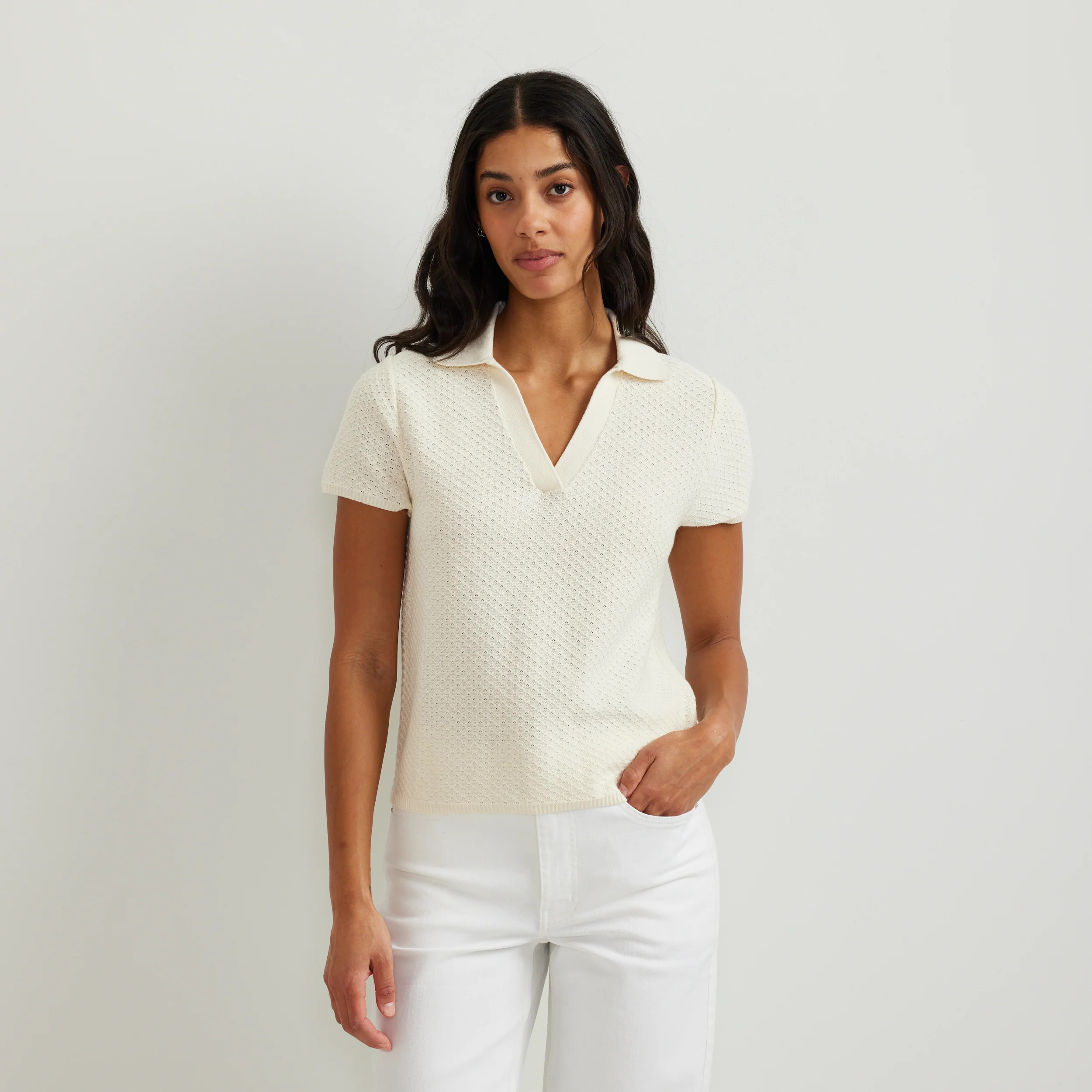 Women's Diamond Stitch Short Sleeve Pullover Sweater - Ivory / Regular / XXL | Eddie Bauer US & CA