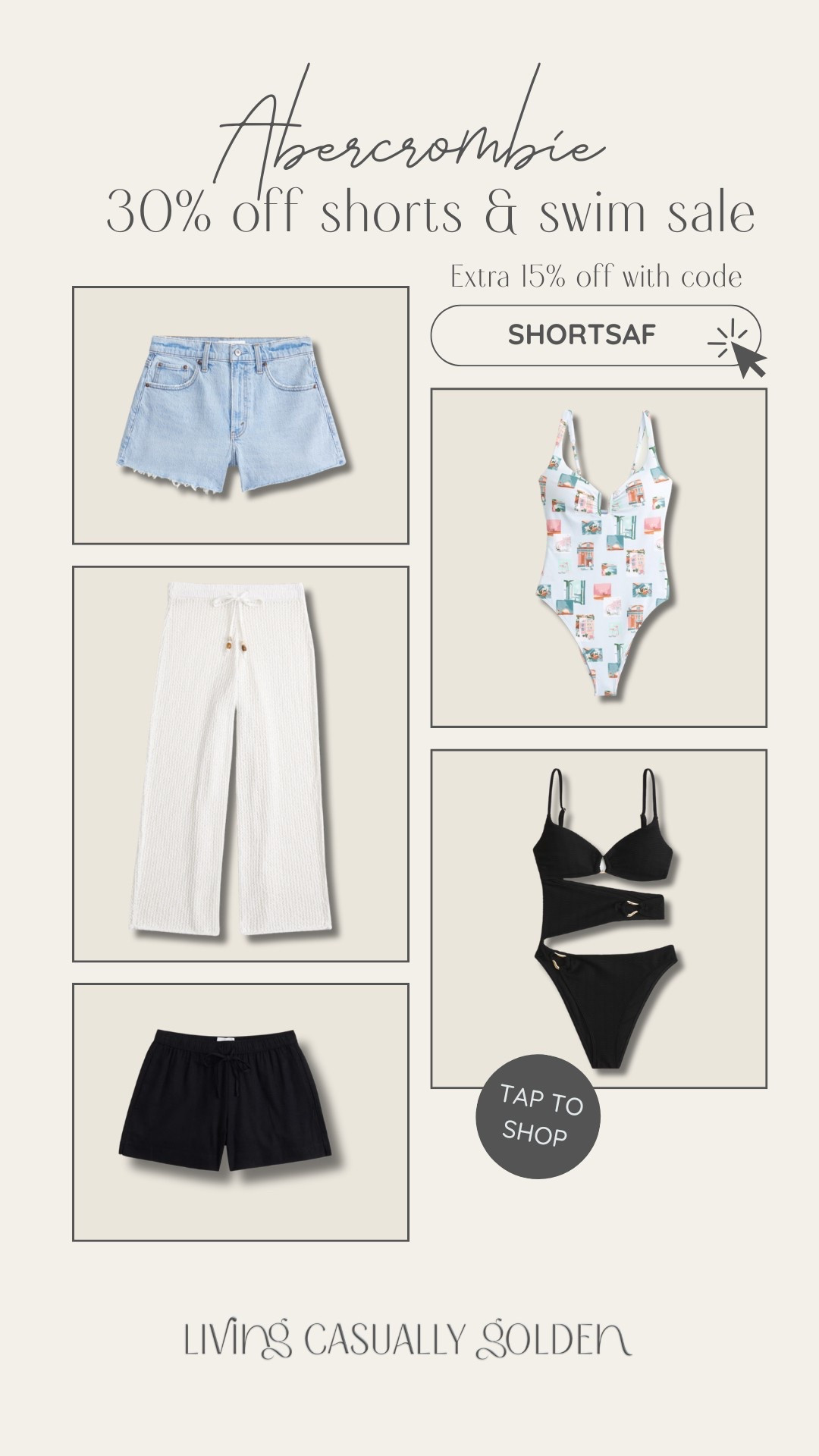 Abercrombie sale!! 30% off all shorts and swim + extra 15% off with code SHORTSAF. I’m currently a size 27 in denim shorts, S in linen shirts, M in beach pants and M in swim. 

#LTKStyleTip #LTKTravel