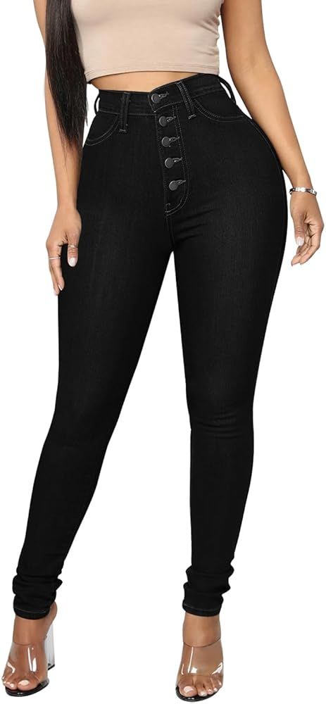KUNMI Womens Curvy High Waist Stretch Butt Lifting Skinny Colombian Jeans | Amazon (US)