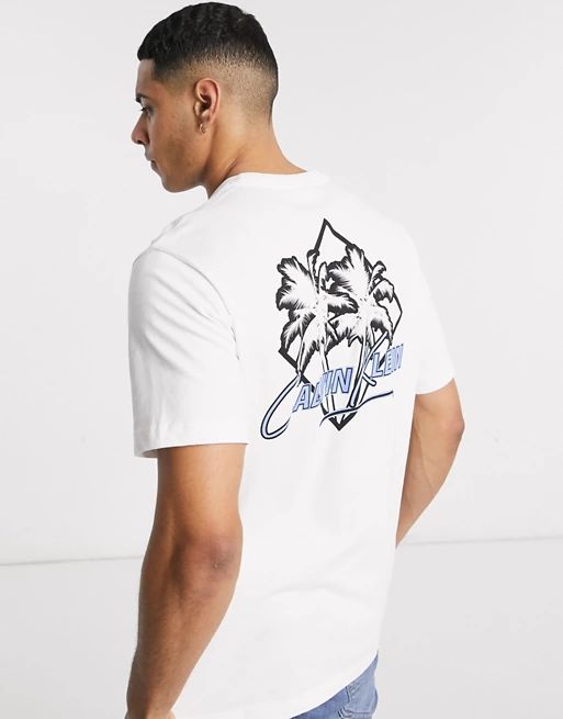 Calvin Klein – Weißes T-Shirt mit Palmen-Print auf der Rückseite | ASOS (Global)