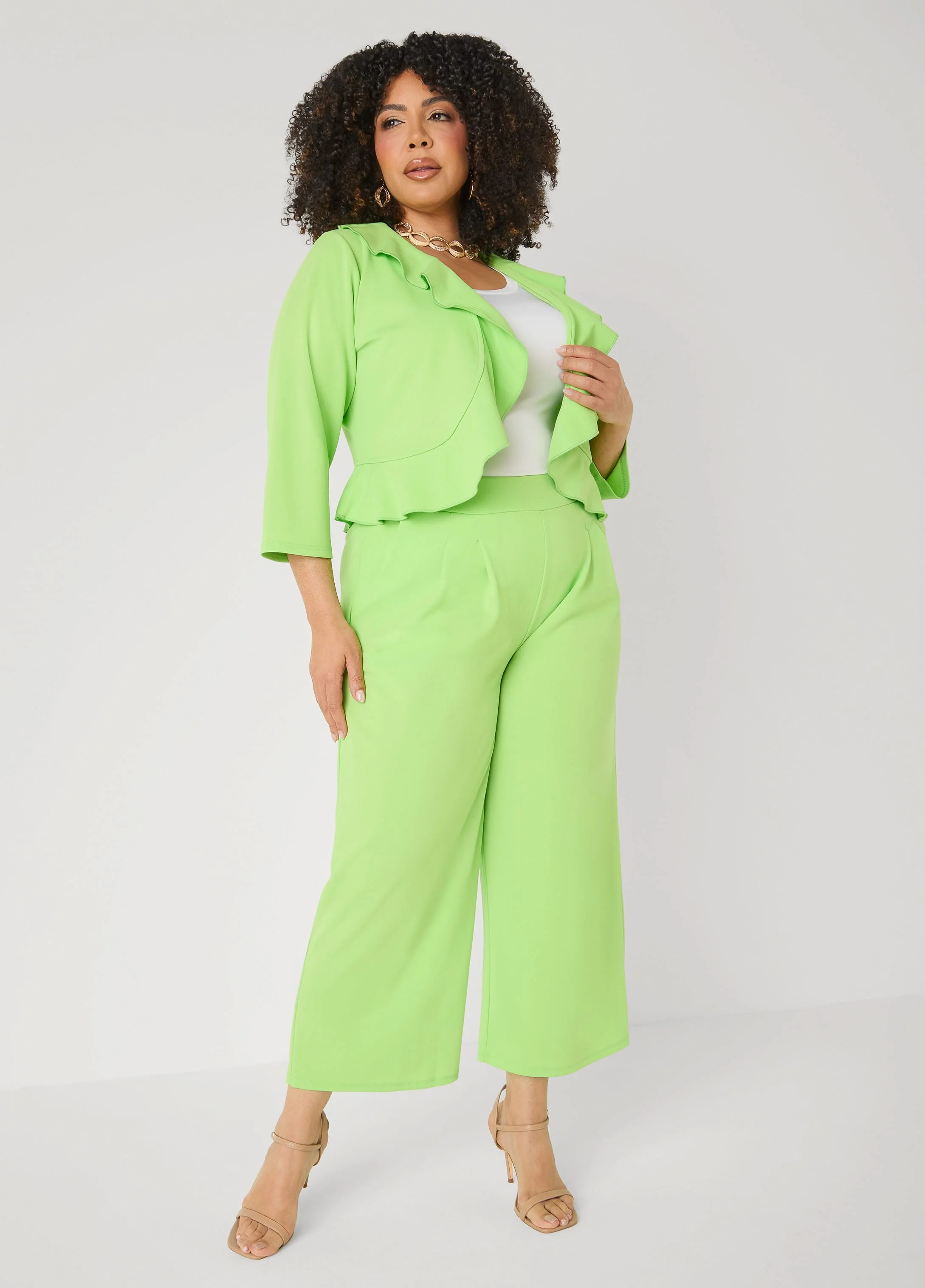 Pleat Detailed Wide Leg Capris | Ashley Stewart