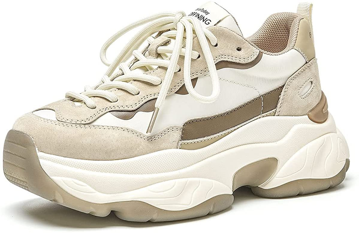 Beau Today Fashion Sneakers for Women Chunky Platform Lace up Walking Shoes | Amazon (US)