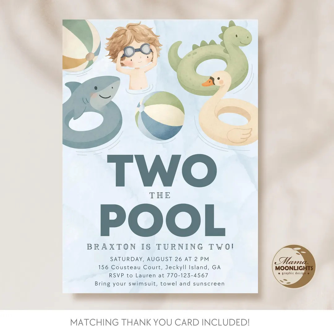 Two the Pool Party Birthday Invite, 2nd Birthday, Second Birthday, Boy Pool Party Invitation, DIG... | Etsy (US)