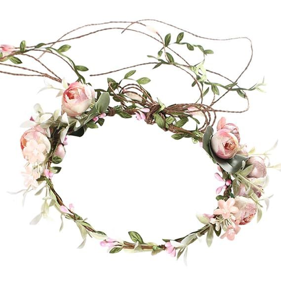 Flower Headband Rose Floral Boho Wreath Garland Hair Hoop Bohemian Headdress Headwear Headpiece W... | Amazon (US)