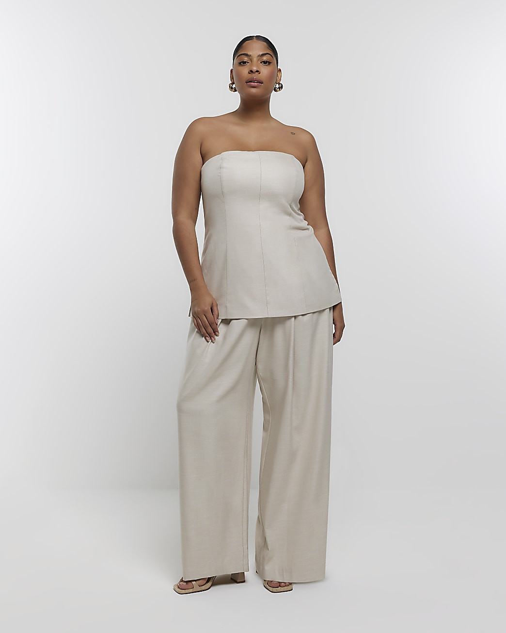 Cream RI Studio pleated wide leg trouser | River Island (UK & IE)