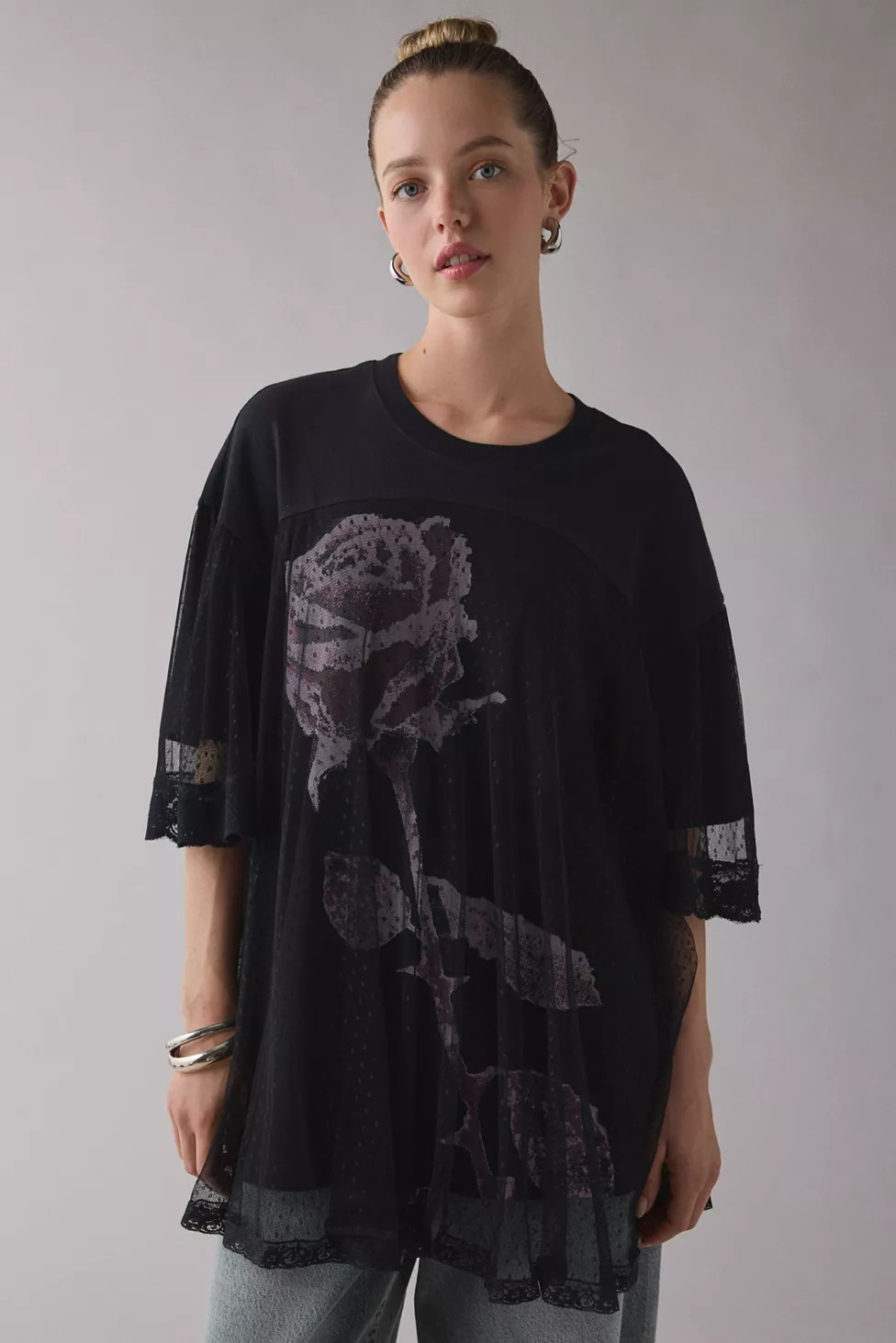 Kimchi Blue Show Stopper Tulle + Lace Layered Oversized Graphic Tee | Urban Outfitters (US and RoW)