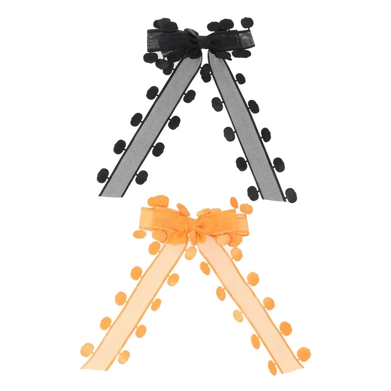 Way to Celebrate Halloween Women's Pumpkin Ribbon Bow Hair Clip Set, Black and Orange, 2 Pieces, ... | Walmart (US)