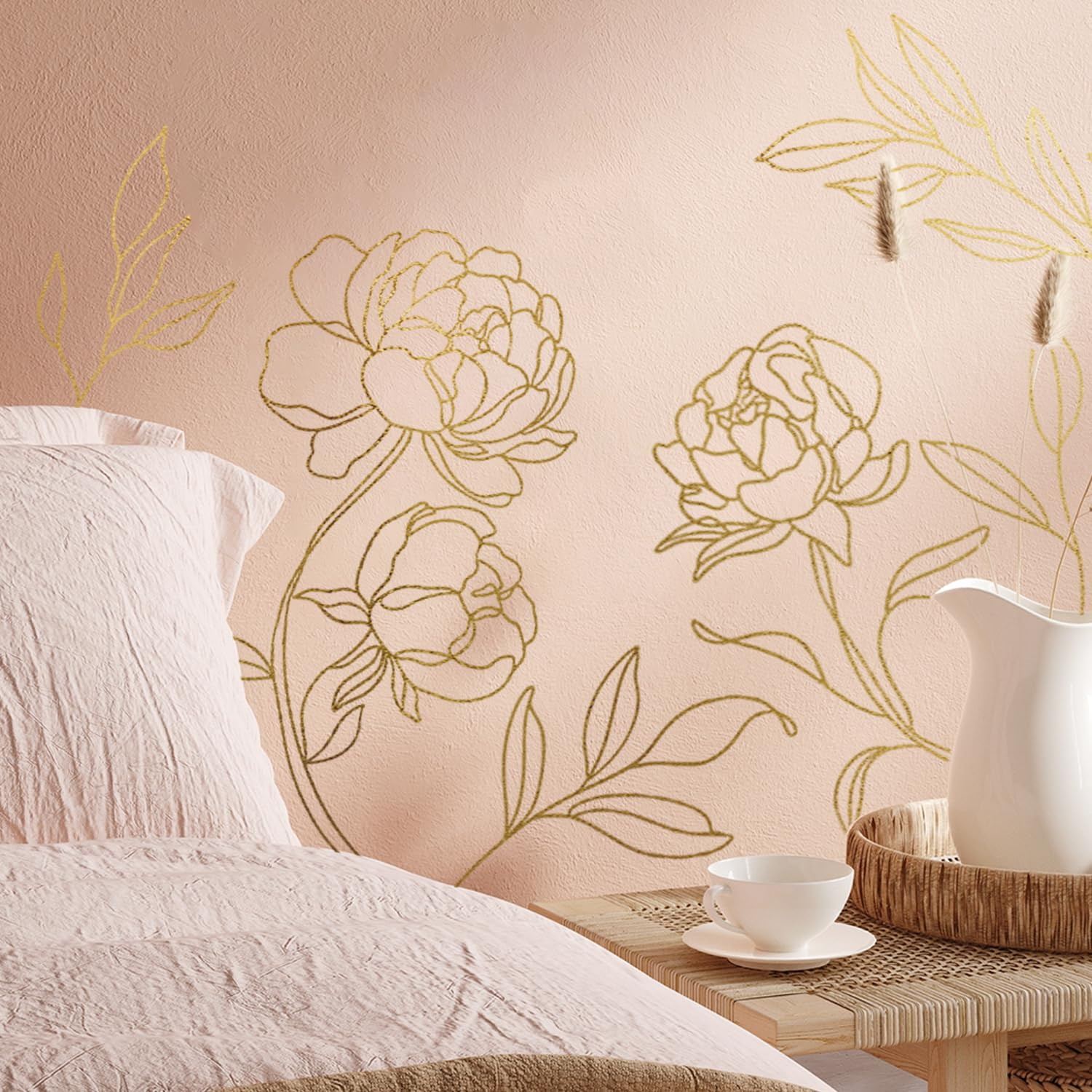 funlife Original Design Flower Wall Decals Peel and Stick, Handmade Vinyl Line Art Wall Decor for... | Amazon (US)