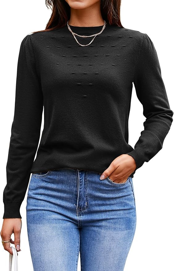 Arach&Cloz 2024 Fall Sweaters Long Puff Sleeve Tops Crew Neck Special Dots Trendy Casual Lightwei... | Amazon (US)
