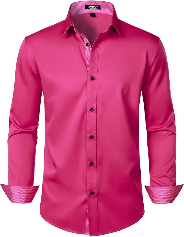 JEMITOP Men's Stretch Multi-Use Long Sleeve Dress Shirts Party Prom Wedding Shirts with Slight Sh... | Amazon (US)