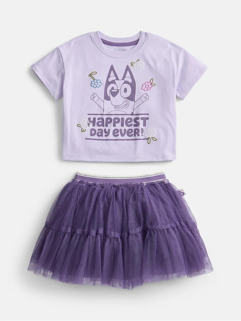 Bluey Toddler Girls Graphic Tee with Short Sleeves and Tutu Skirt Set, Sizes 12M-5T | Walmart (US)