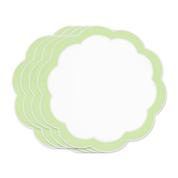 Coastal Indoor Outdoor Round Scalloped Placemat Set of 4, Solid, Green, 16 inch | Hofdeco