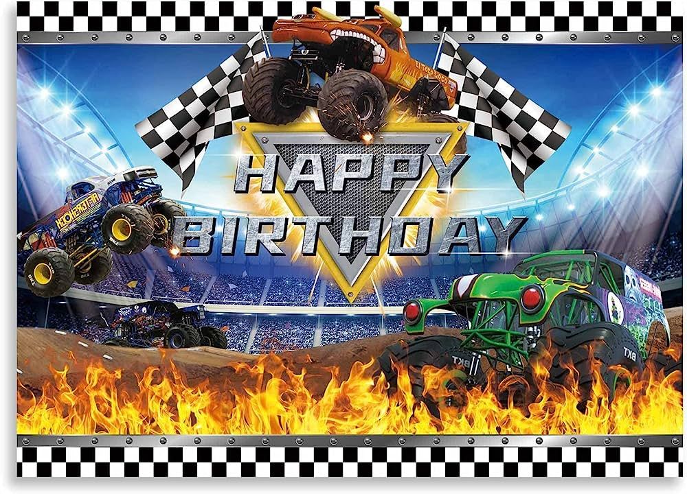 Seasonwood Cartoon Monster Truck Birthday Party Supplies Background Monster Machines Childrens Bi... | Amazon (US)