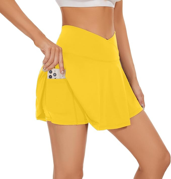 bpbtti Women's 1 or 2 Pack Crossover Tennis Skirt with Pockets High Waisted Pleated Golf Skorts B... | Amazon (US)