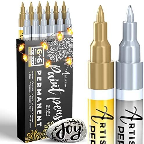 Gold & Silver Paint Pens for Rock Painting, Stone, Metal, Ceramic, Porcelain, Glass, Wood, Fabric, C | Amazon (US)