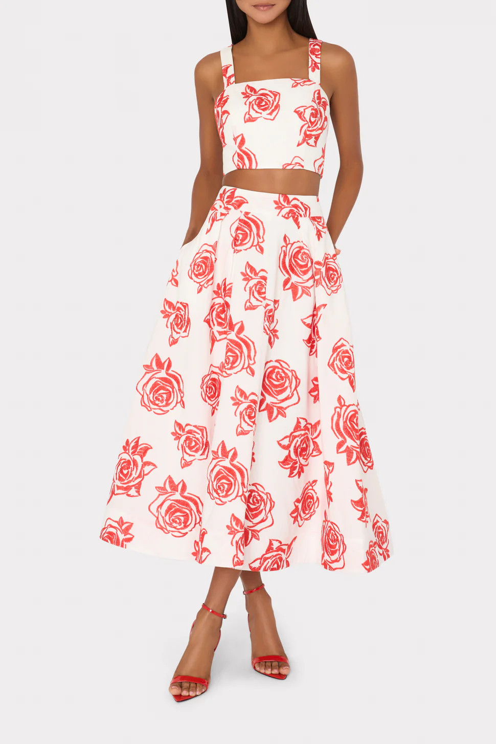 Juliet Rose Embroidery Midi Skirt | MILLY