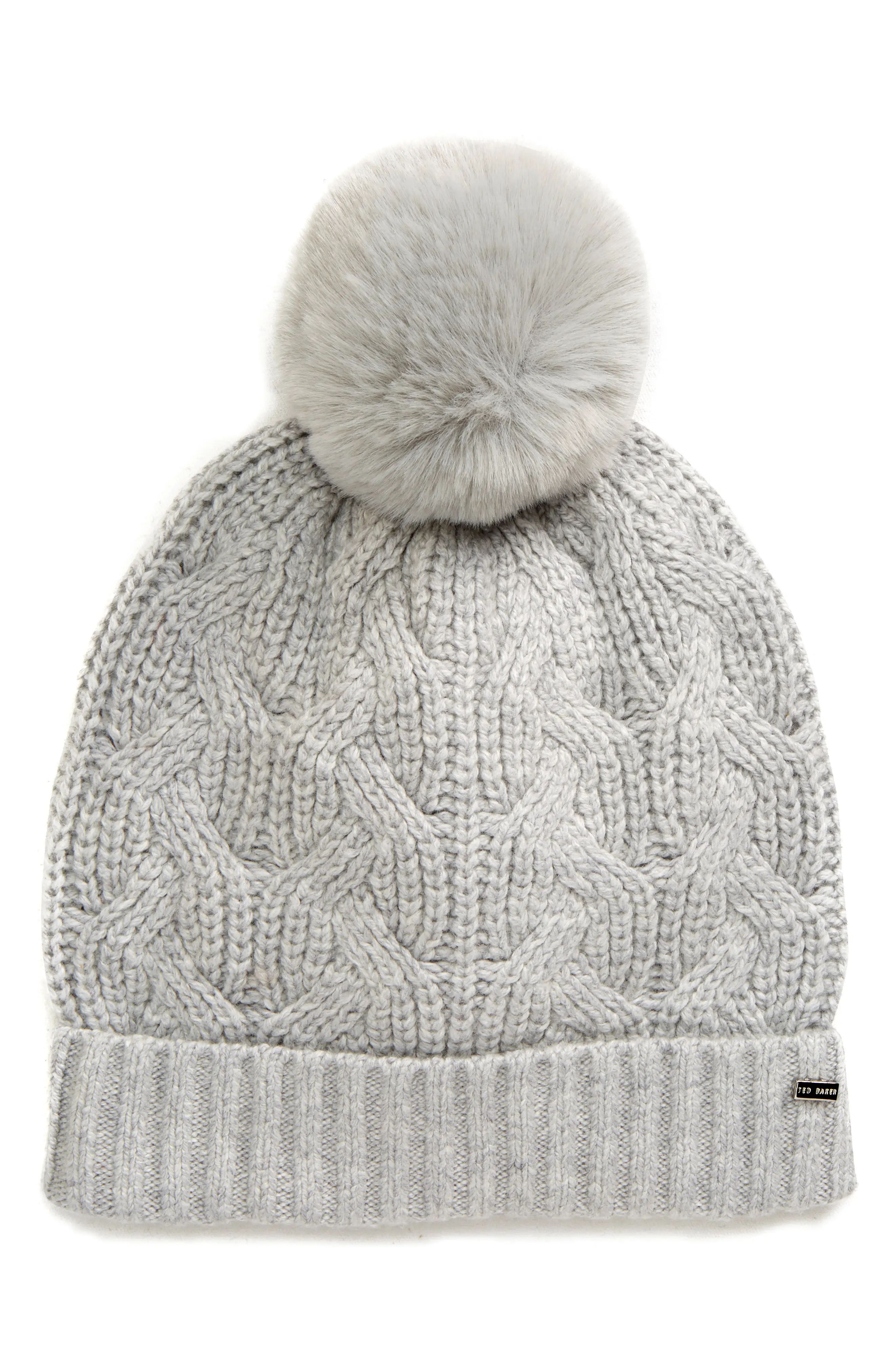 Women's Ted Baker London Peppier Faux Fur Pompom Hat, Size One Size - Grey | Nordstrom