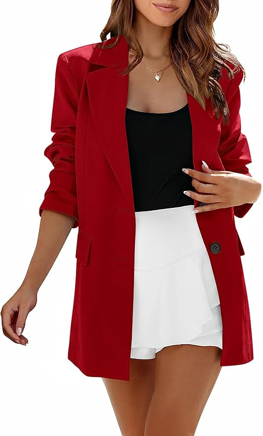 MASCOMODA Casual Blazer Jackets for Women 2024 Fall Long Sleeve Open Front Button Work Office Sui... | Amazon (US)