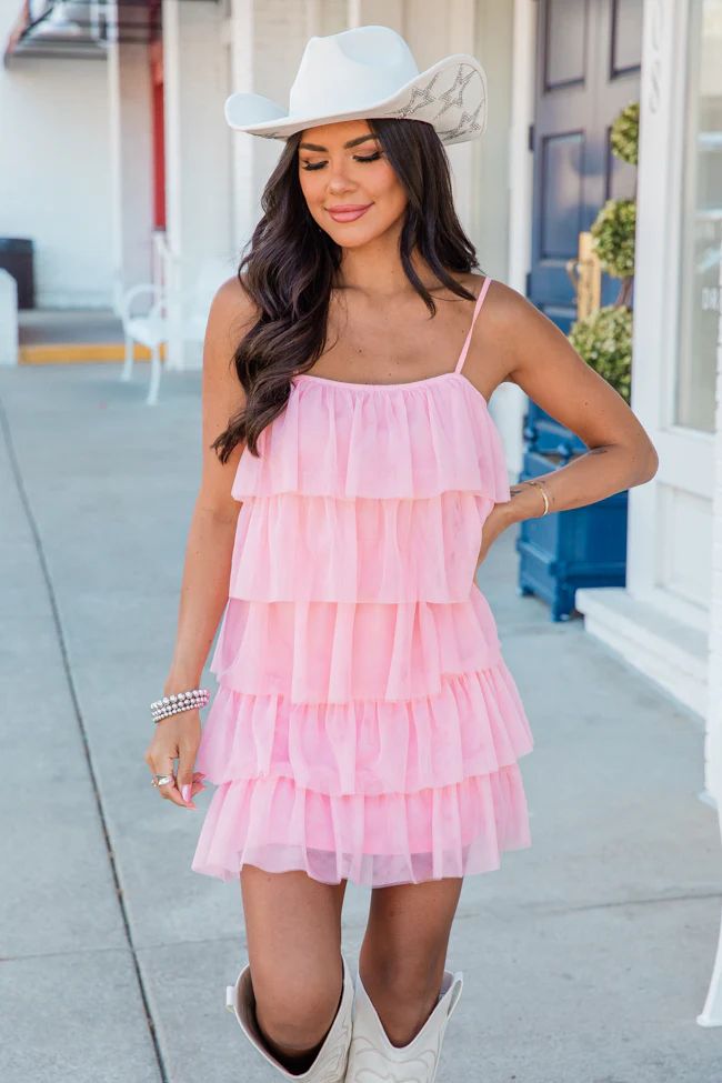 On Tour Pink Woven Tulle Dress | Pink Lily