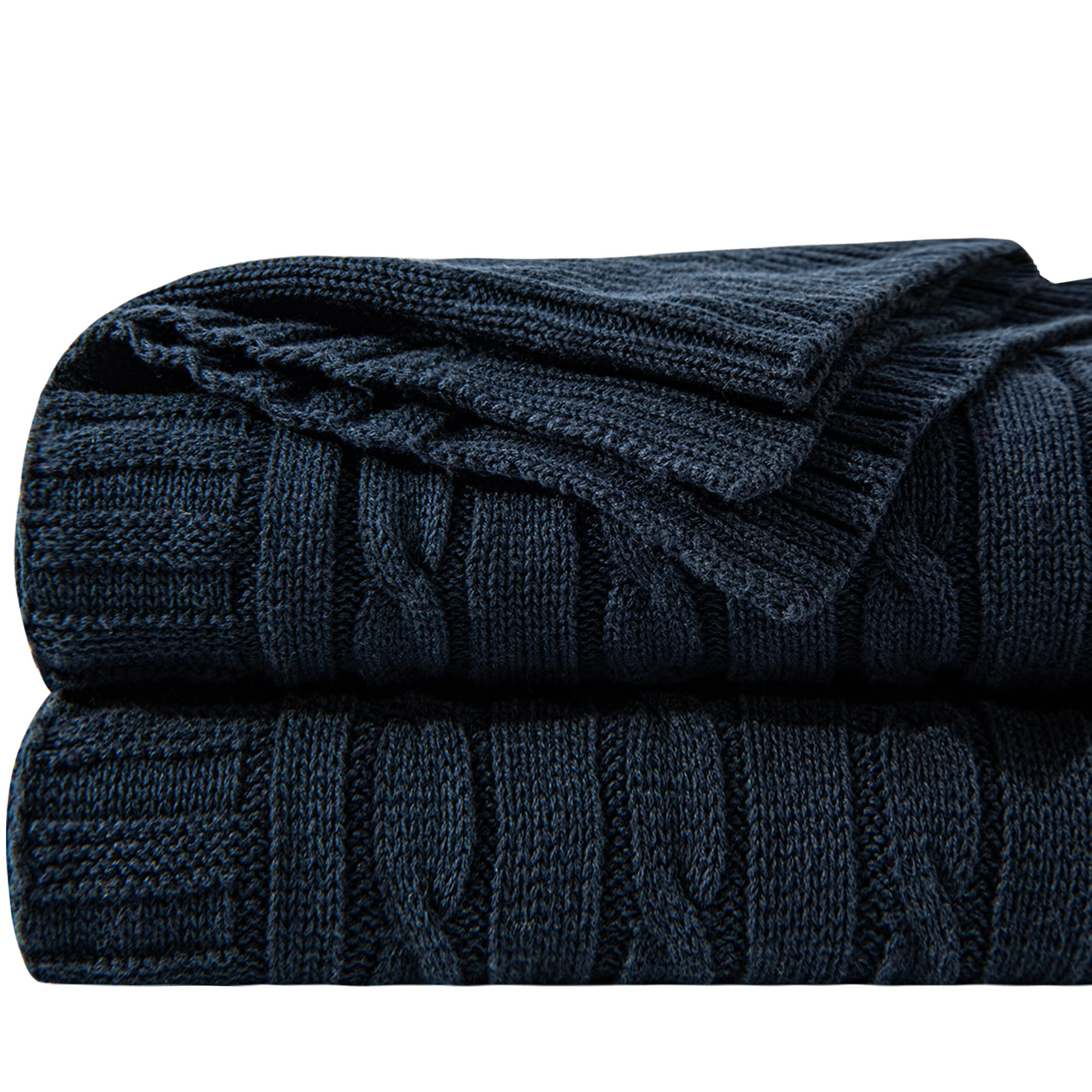 Ntbay 100% Cotton Cable Knit Throw, Super Soft Warm Knitted Blanket Home Decor, 51"x67", Navy Blu... | Walmart (US)