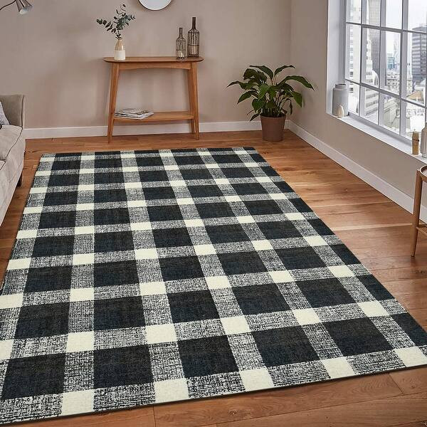 Tennessee Plaid Handmade Wool Rug - 8'x10' - Dark Gray | Bed Bath & Beyond